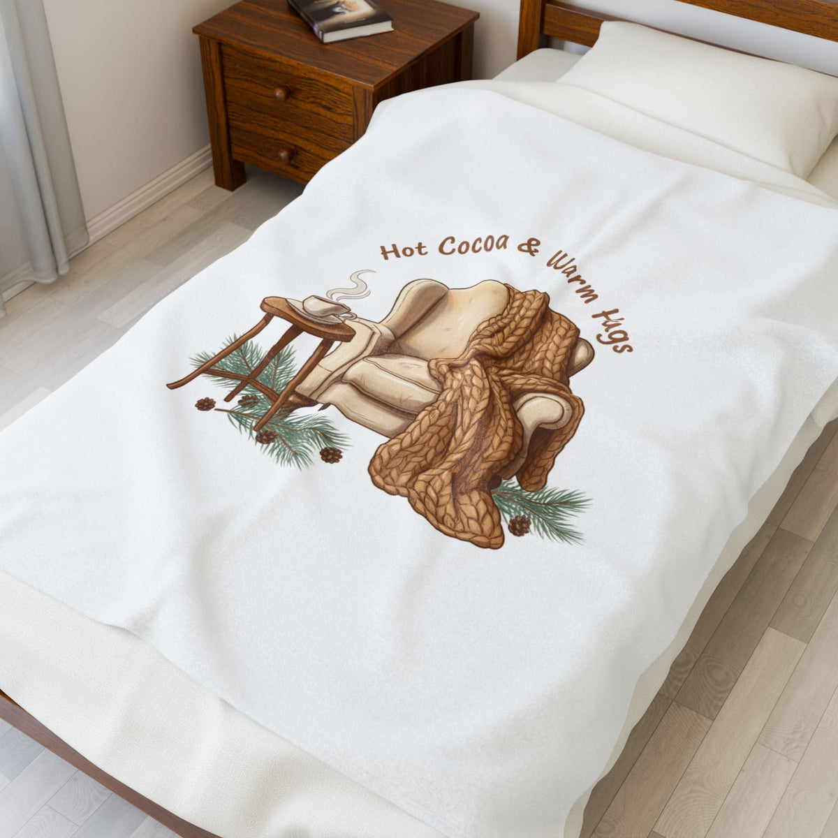 Hot Cocoa & Warm Hugs Velveteen Plush Blanket | cozycore, hygge