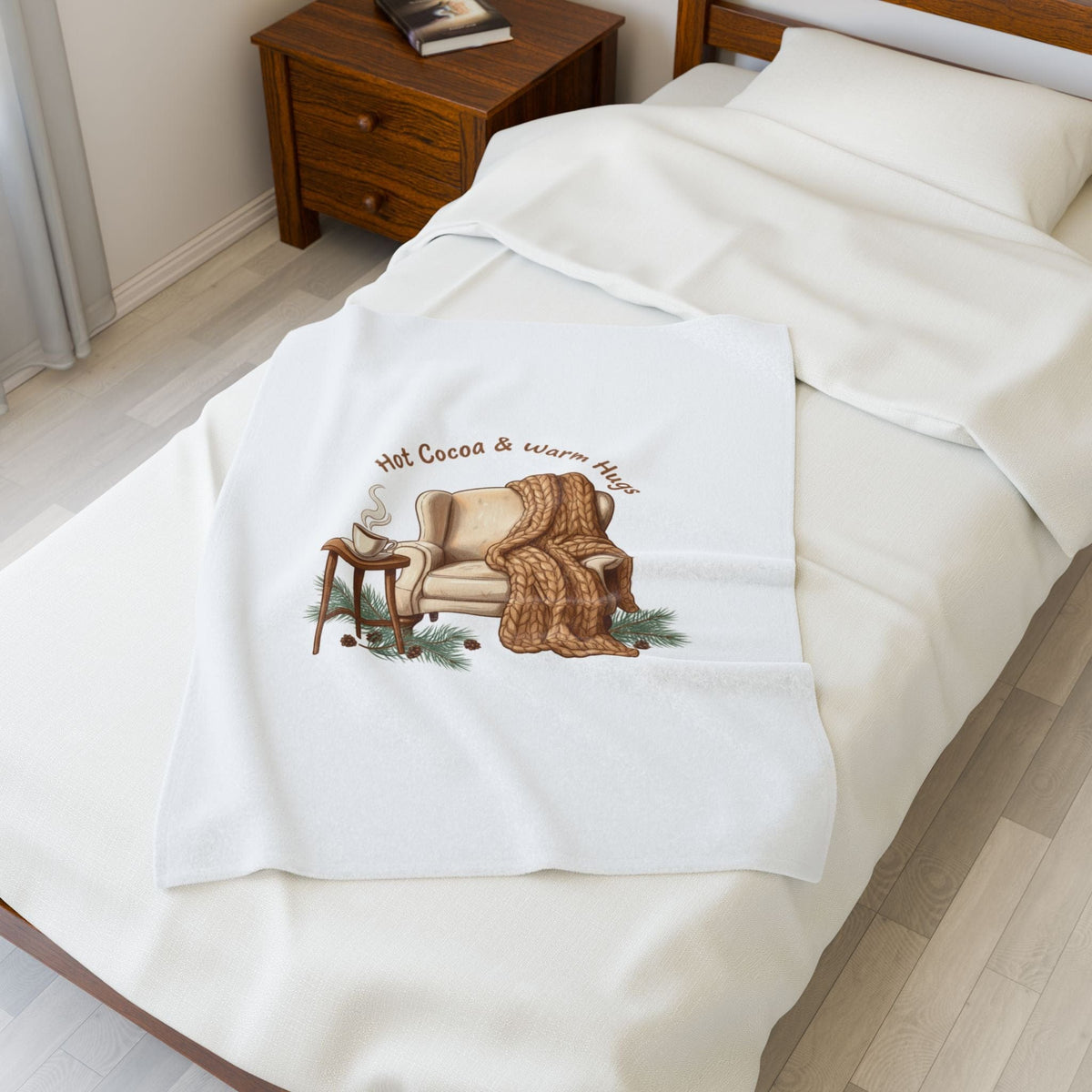 Hot Cocoa & Warm Hugs Velveteen Plush Blanket | cozycore, hygge