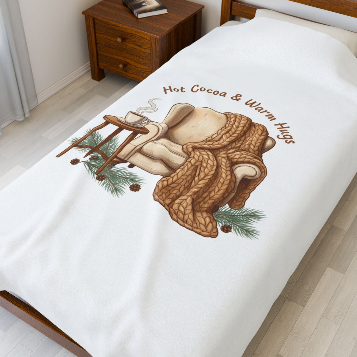 Hot Cocoa & Warm Hugs Velveteen Plush Blanket | cozycore, hygge