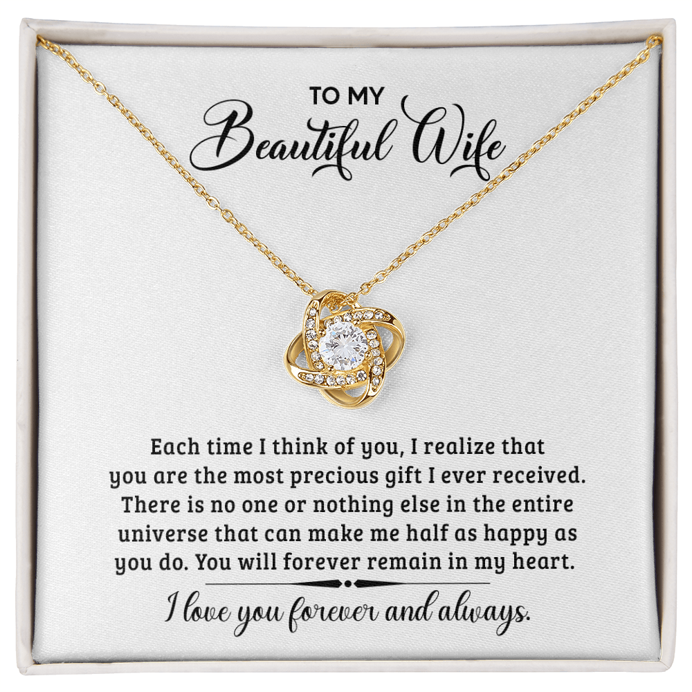 Love Knot Necklace for Wife - "I Love You With All My Heart, Now and Forever" - Sterling Silver Promise Jewelry