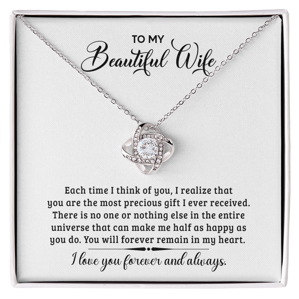 Love Knot Necklace for Wife - "I Love You With All My Heart, Now and Forever" - Sterling Silver Promise Jewelry