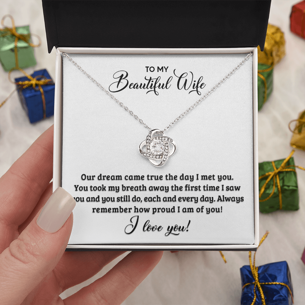 Love Knot Necklace for Wife - "You Are The Best Thing That Ever Happened To Me" - Message Card Gift Set