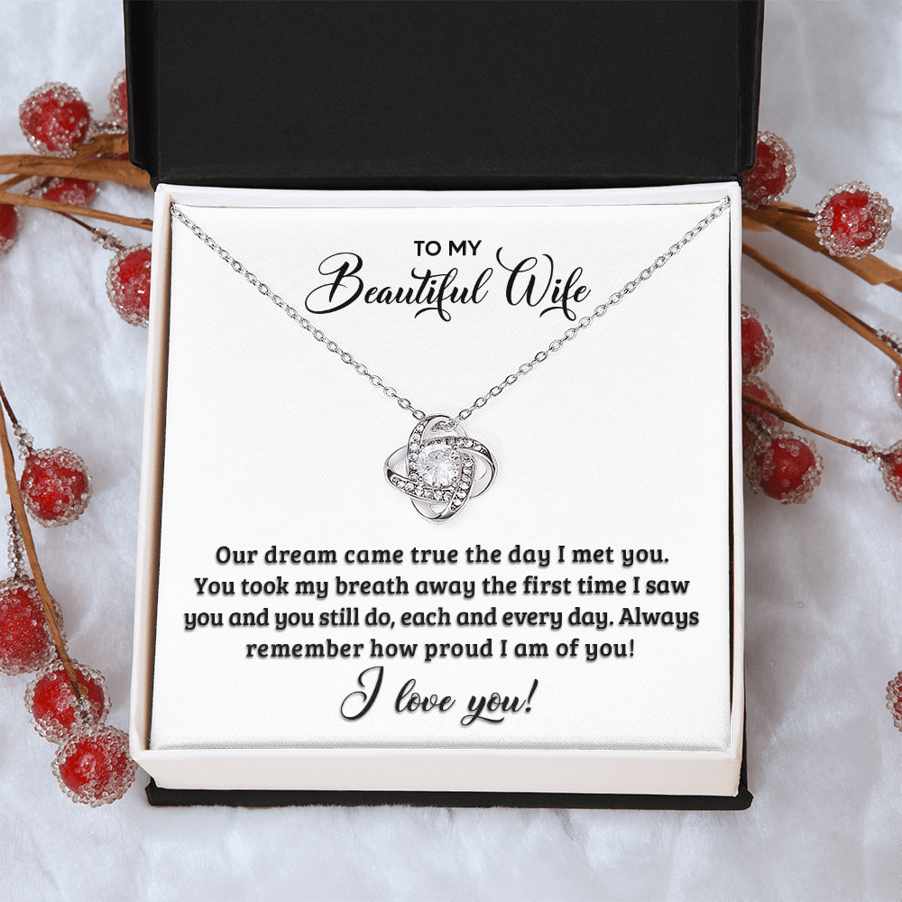 Love Knot Necklace for Wife - "You Are The Best Thing That Ever Happened To Me" - Message Card Gift Set