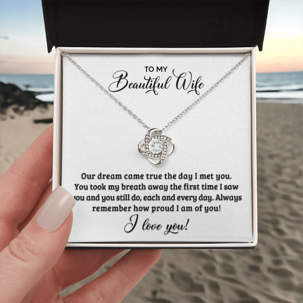 Love Knot Necklace for Wife - "You Are The Best Thing That Ever Happened To Me" - Message Card Gift Set