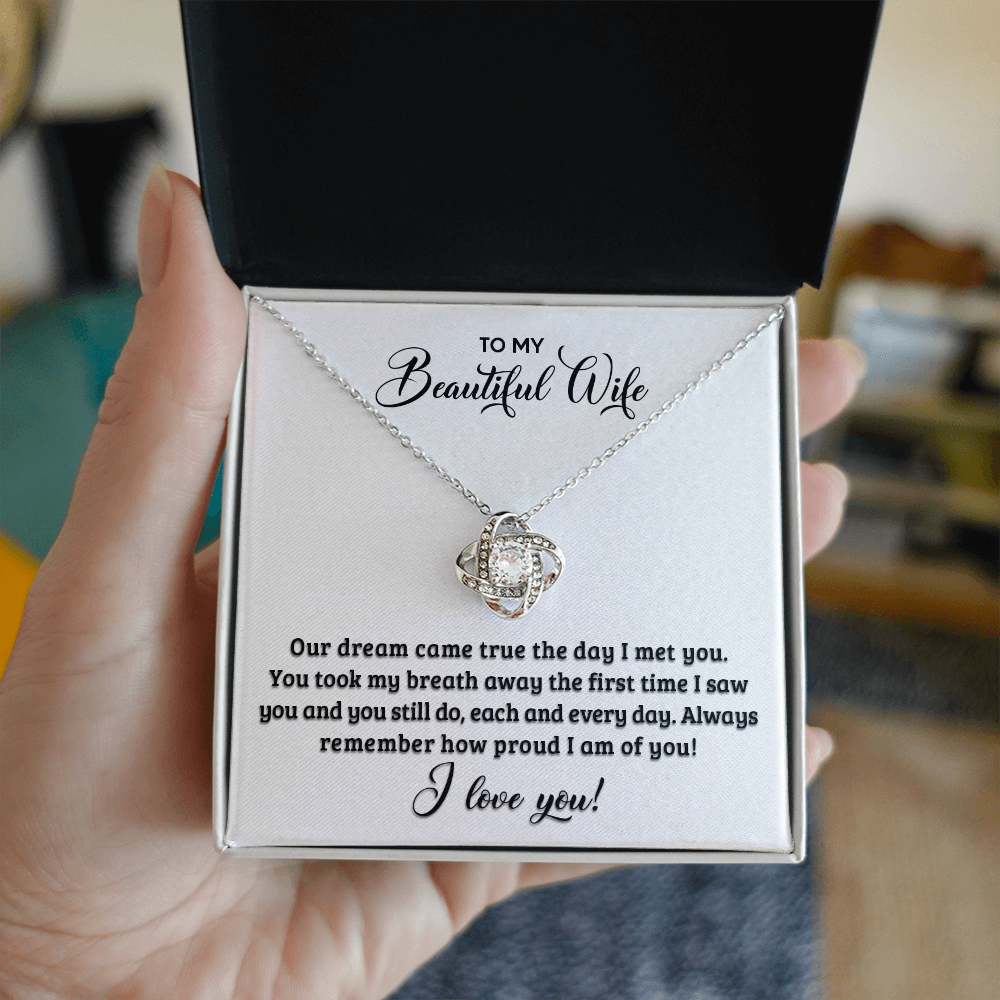 Love Knot Necklace for Wife - "You Are The Best Thing That Ever Happened To Me" - Message Card Gift Set