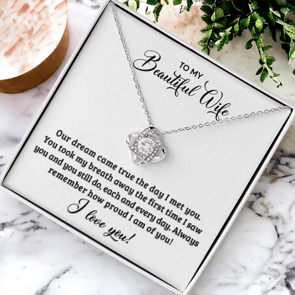 Love Knot Necklace for Wife - "You Are The Best Thing That Ever Happened To Me" - Message Card Gift Set
