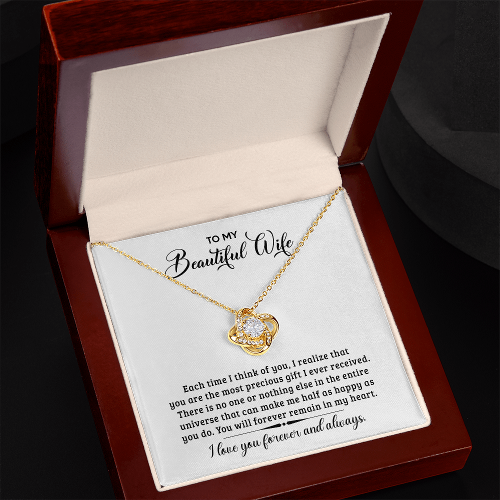 Love Knot Necklace for Wife - "I Will Always Love You" - Timeless Sterling Silver with Heartfelt Message