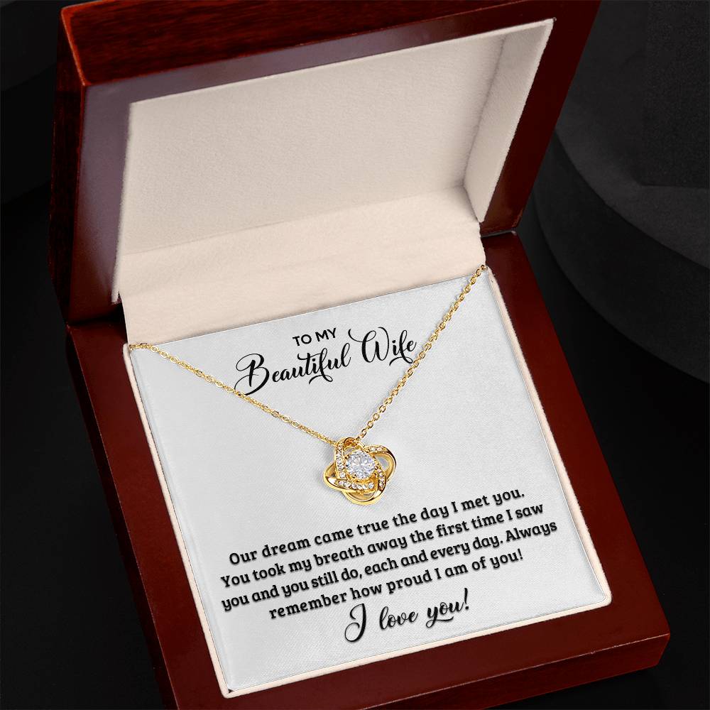 Love Knot Necklace for Wife - "You Are The Best Thing That Ever Happened To Me" - Message Card Gift Set