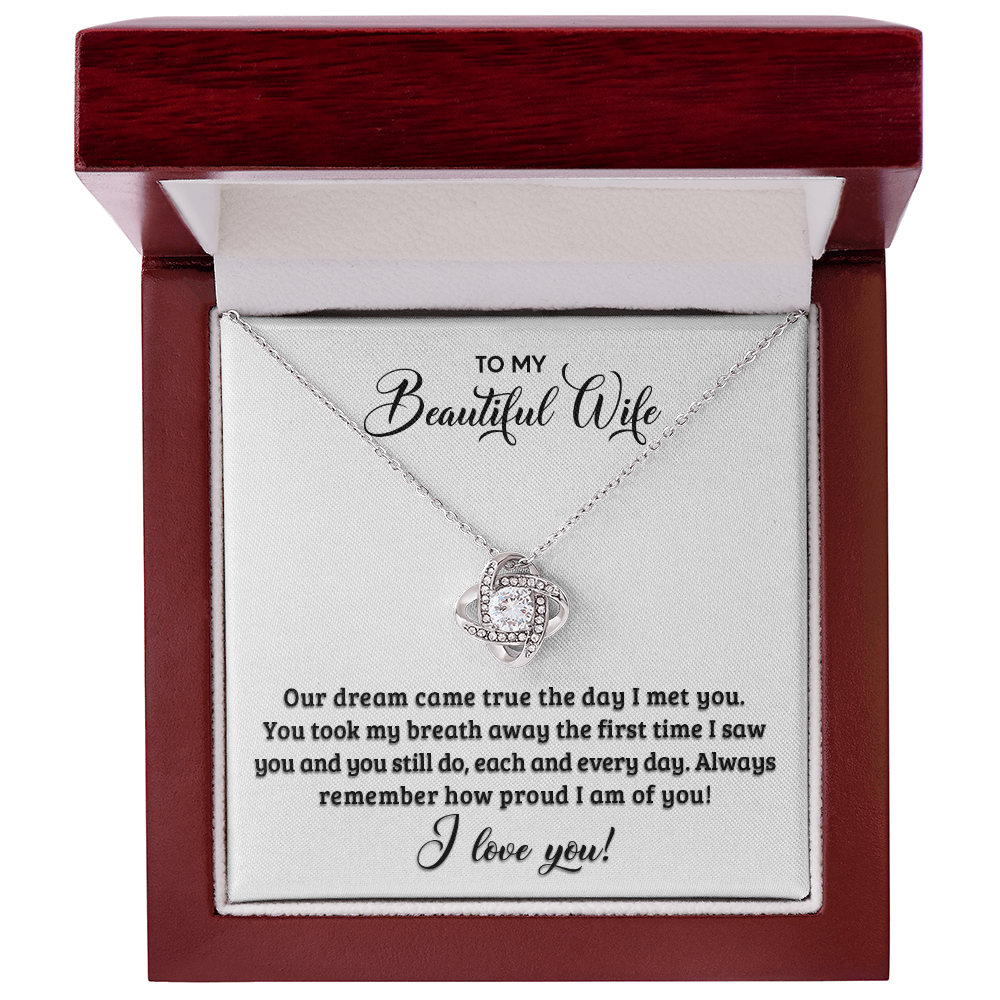 Love Knot Necklace for Wife - "You Are The Best Thing That Ever Happened To Me" - Message Card Gift Set
