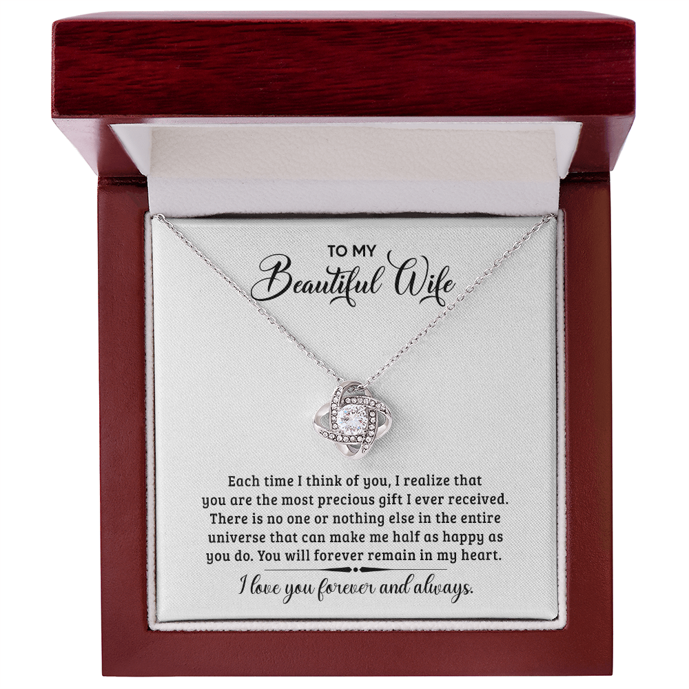 Love Knot Necklace for Wife - "I Will Always Love You" - Timeless Sterling Silver with Heartfelt Message